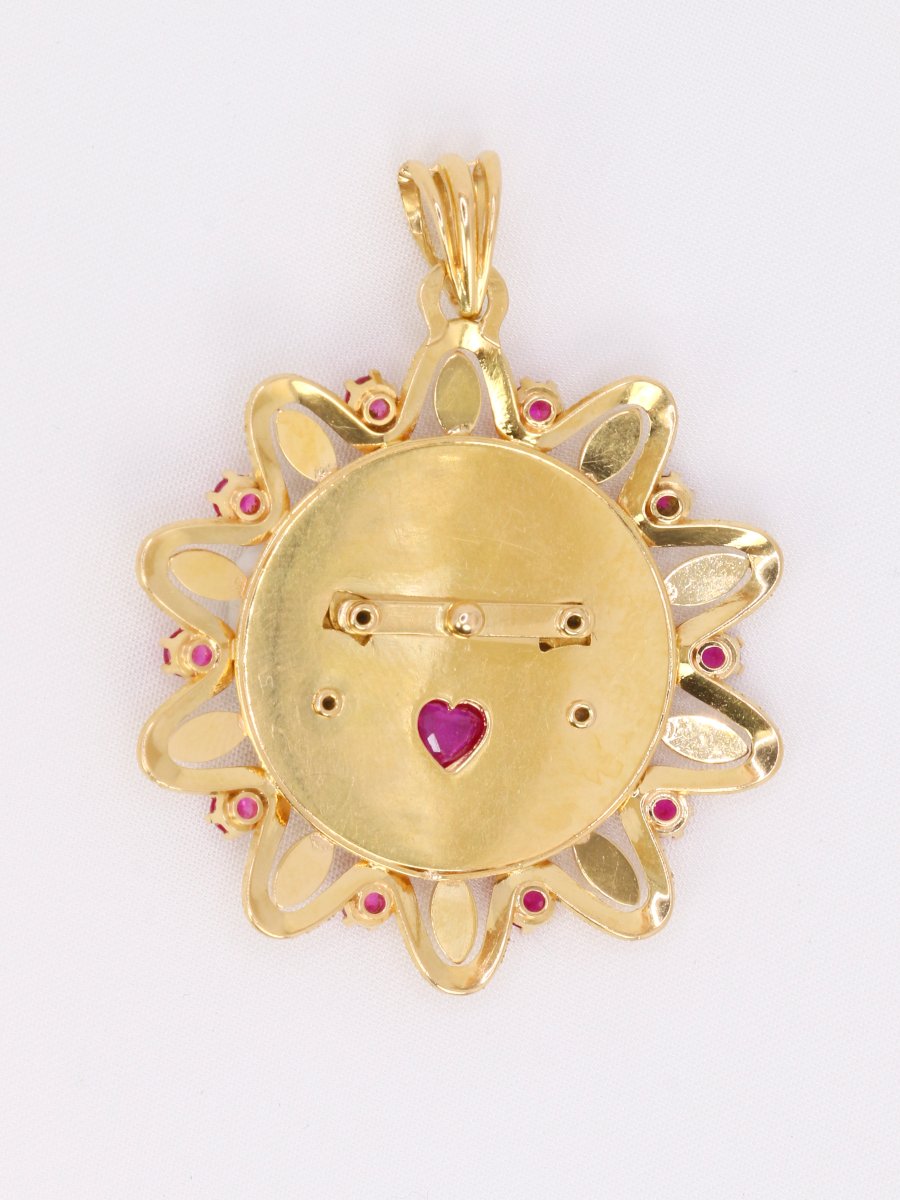 Pendentif or jaune rubis "Il bat pour toi" grand modèle-photo-4