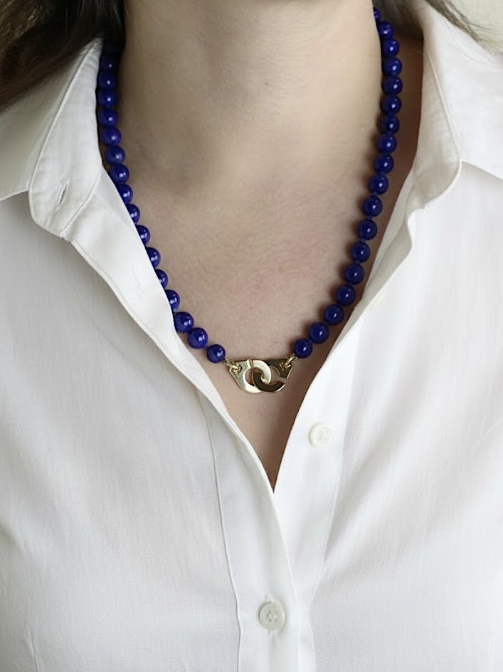 DINH VAN Collier menottes R15 or jaune lapis lazuli-photo-2