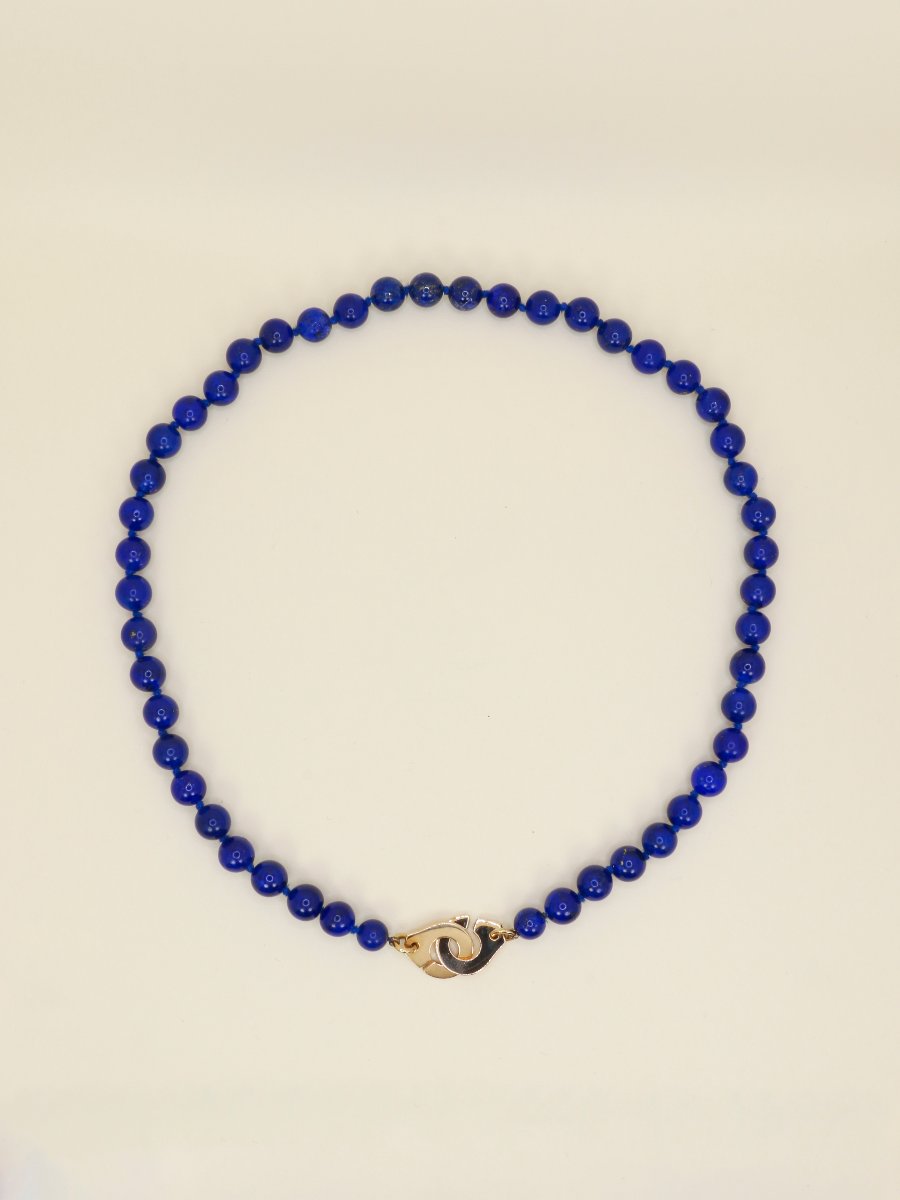 DINH VAN Collier menottes R15 or jaune lapis lazuli-photo-4