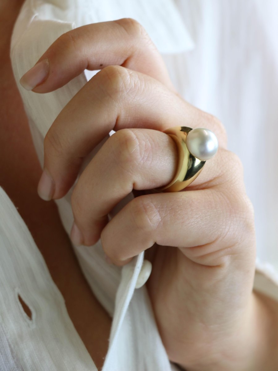 TECLA Bague jonc or jaune Perle bouton-photo-2