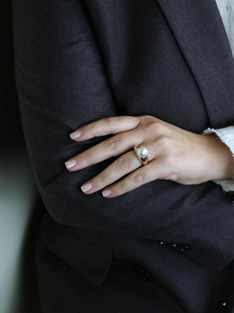 TECLA Bague jonc or jaune Perle bouton-photo-6