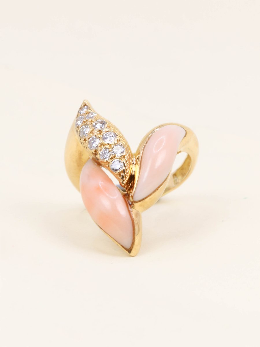 Bague or jaune corail peau d'ange diamants-photo-4