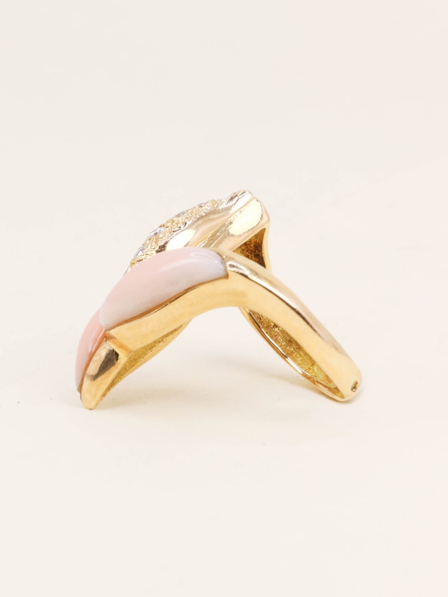 Bague or jaune corail peau d'ange diamants-photo-2