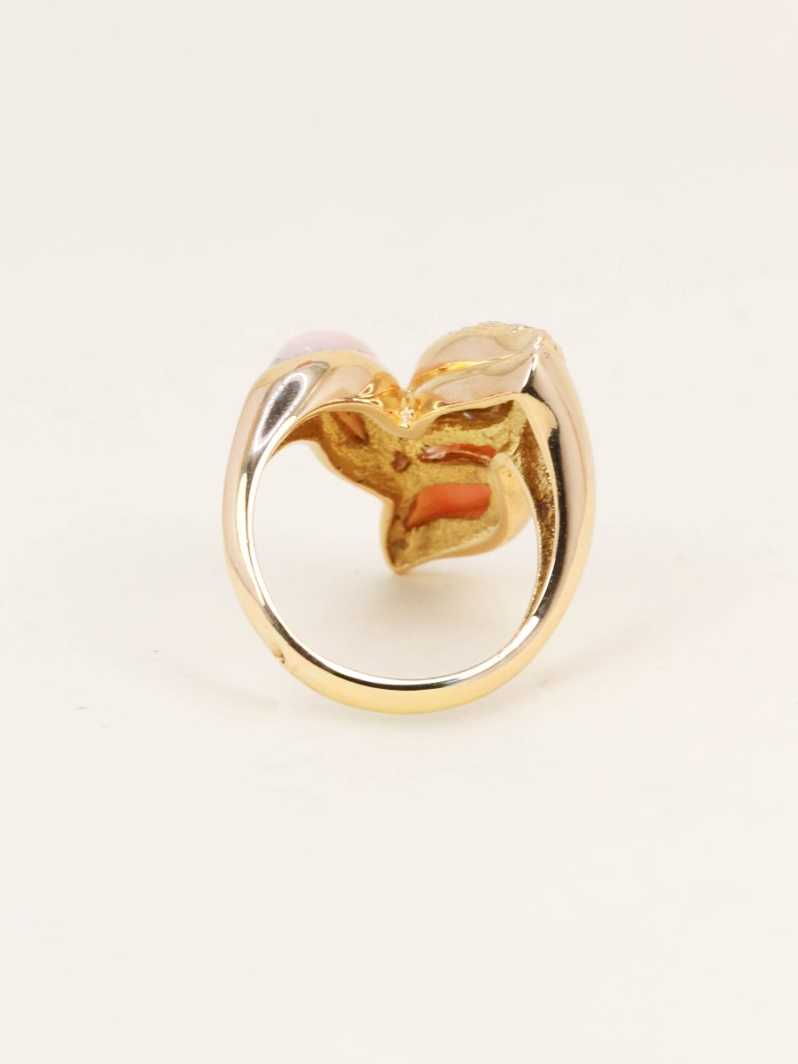 Bague or jaune corail peau d'ange diamants-photo-3