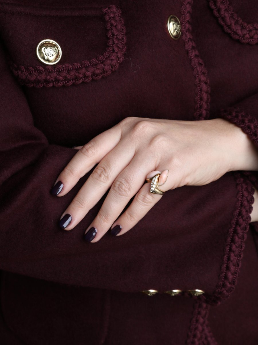 Bague or jaune corail peau d'ange diamants-photo-6