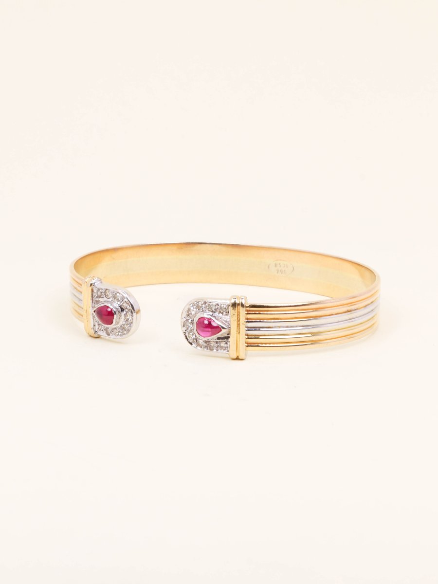 Bracelet jonc ouvert 3 ors rubis diamants-photo-4