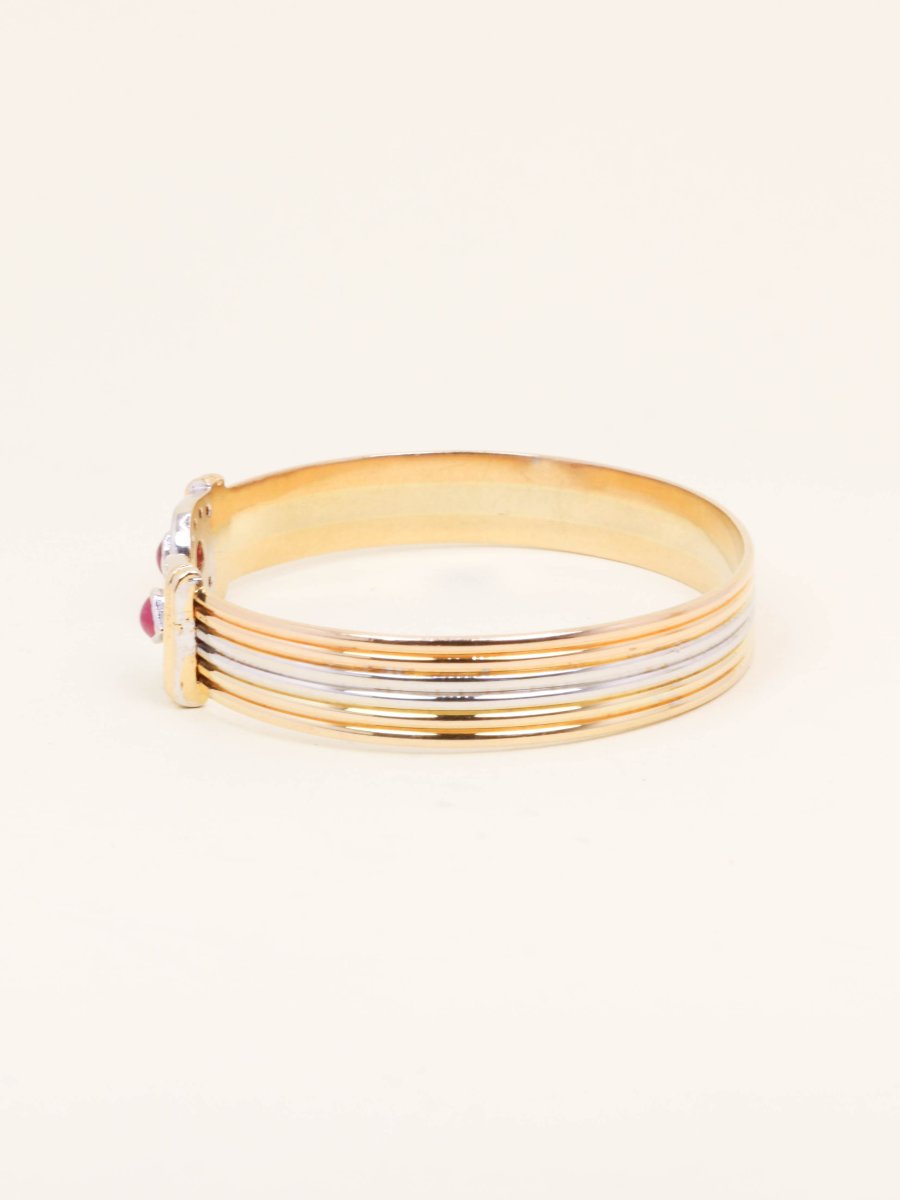 Bracelet jonc ouvert 3 ors rubis diamants-photo-1