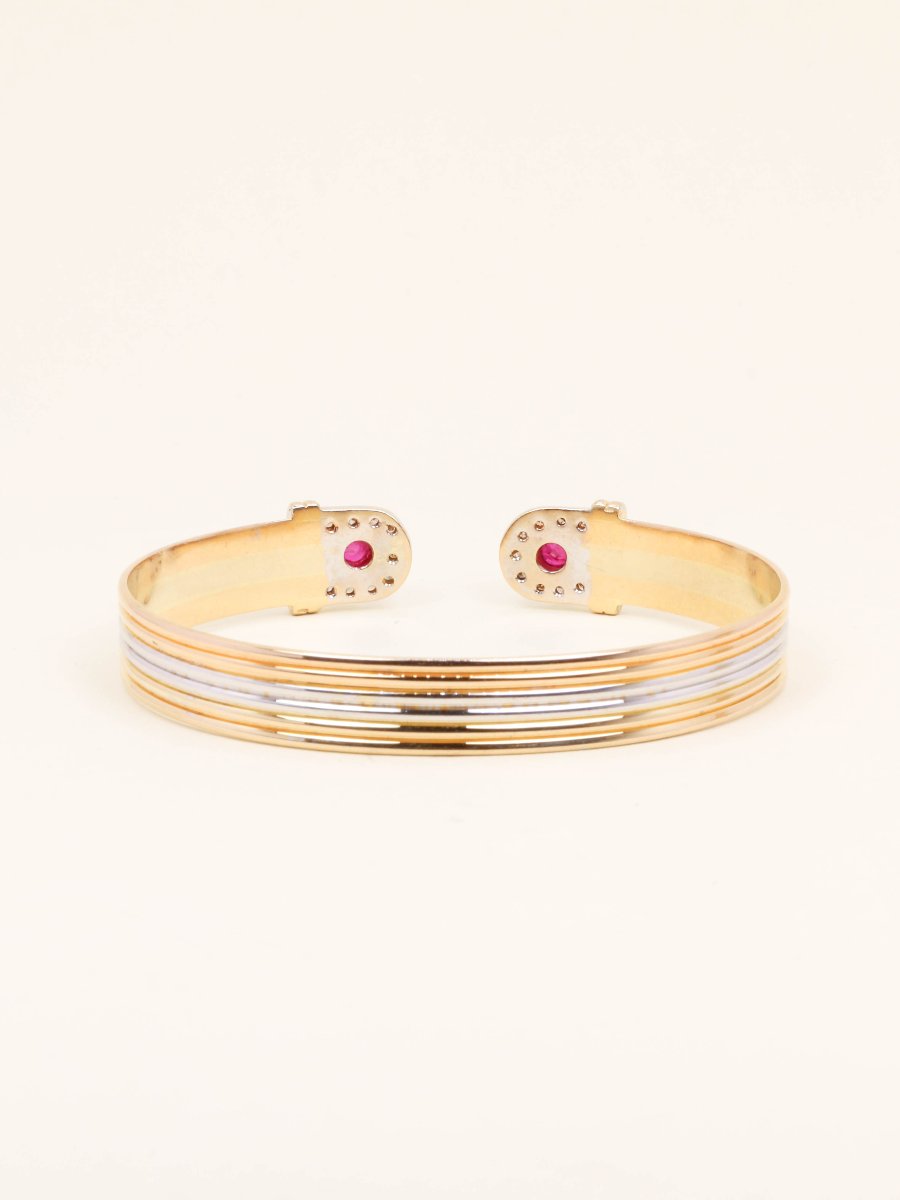 Bracelet jonc ouvert 3 ors rubis diamants-photo-2