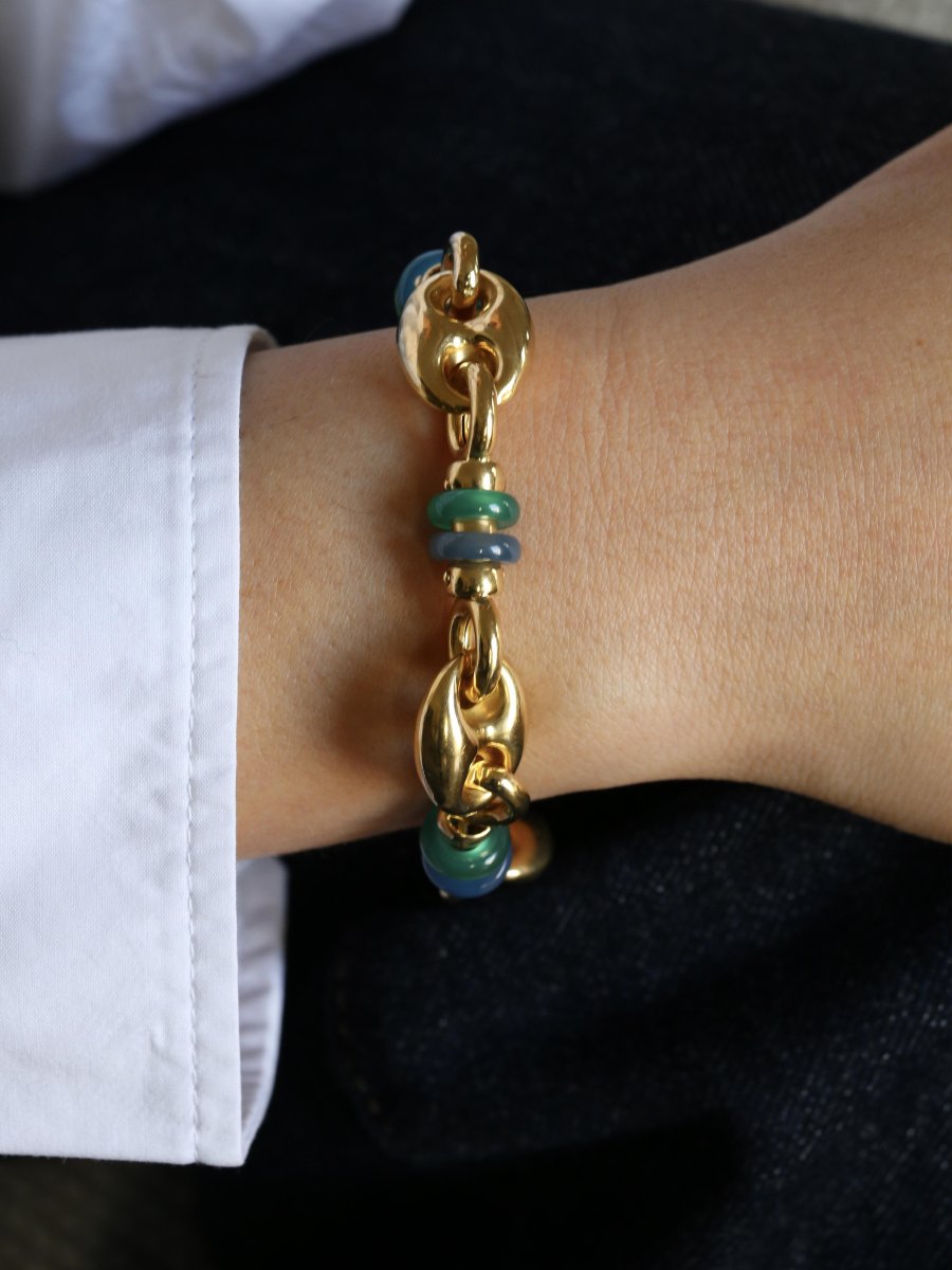 Bracelet maille grain de cafe or jaune agate-photo-6