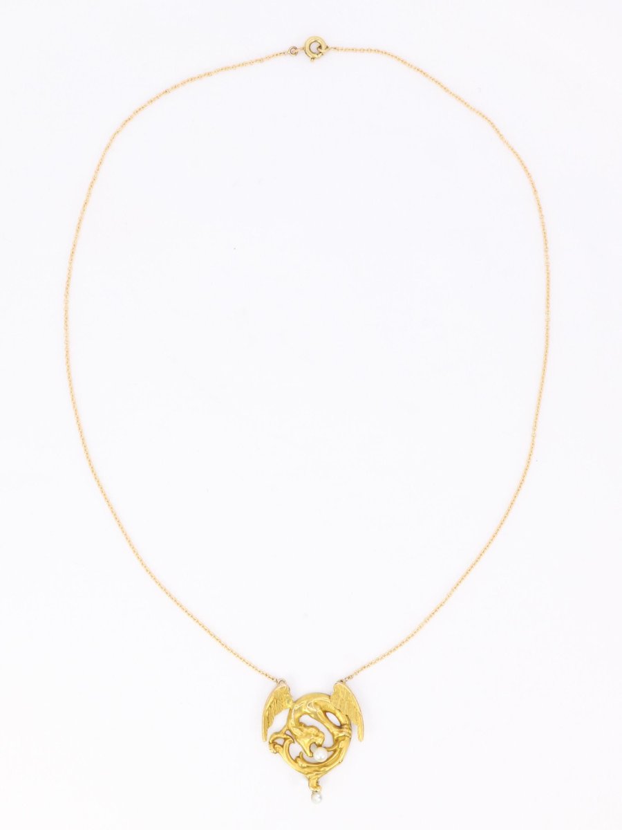 Collier Art Nouveau Chimère or jaune perles-photo-4