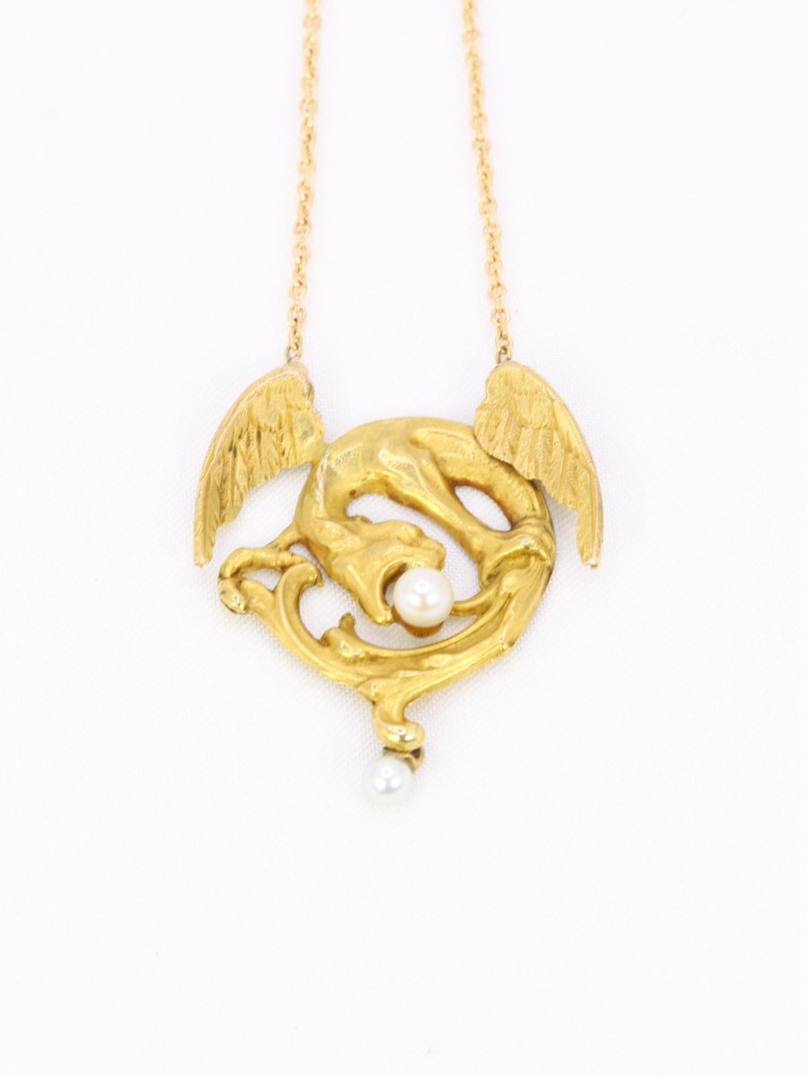 Collier Art Nouveau Chimère or jaune perles-photo-2