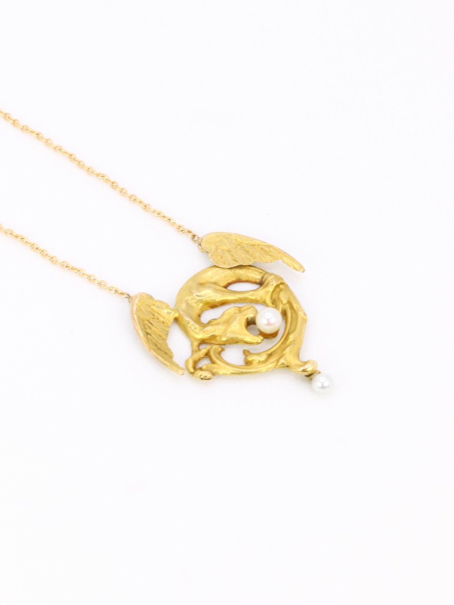 Collier Art Nouveau Chimère or jaune perles-photo-3