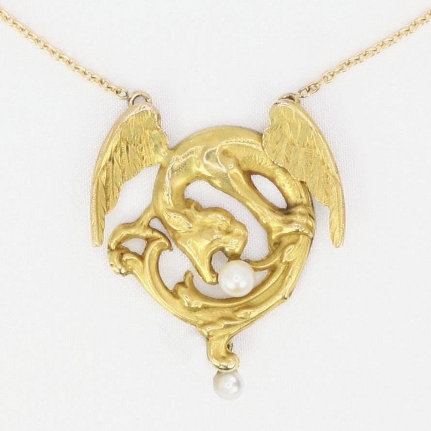 Collier Art Nouveau Chimère or jaune perles