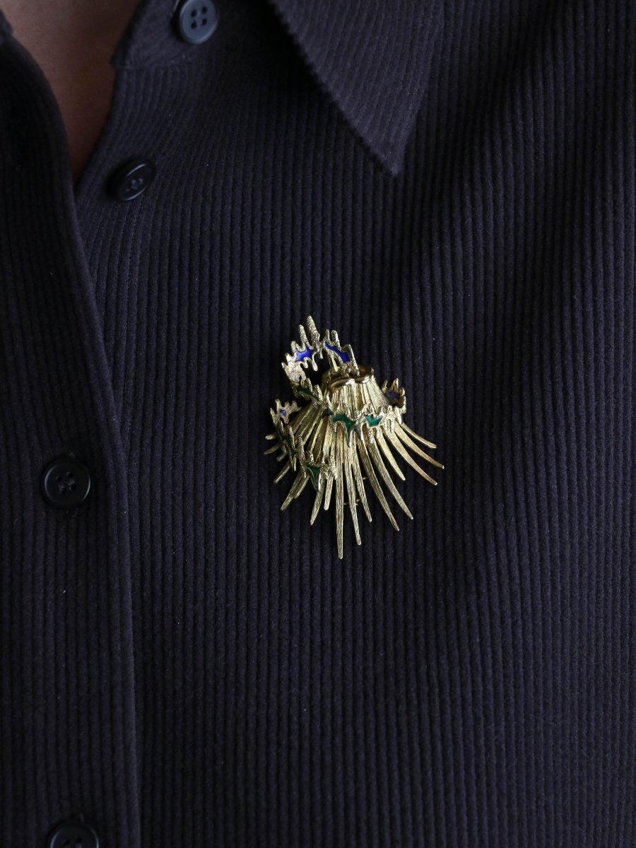 Becker & Brasier Volcano Brooch Yellow Gold Email-photo-2