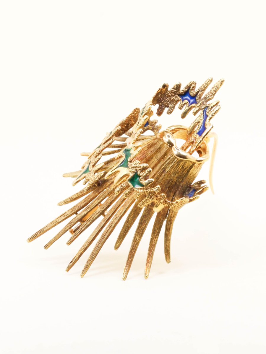 Becker & Brasier Volcano Brooch Yellow Gold Email-photo-1