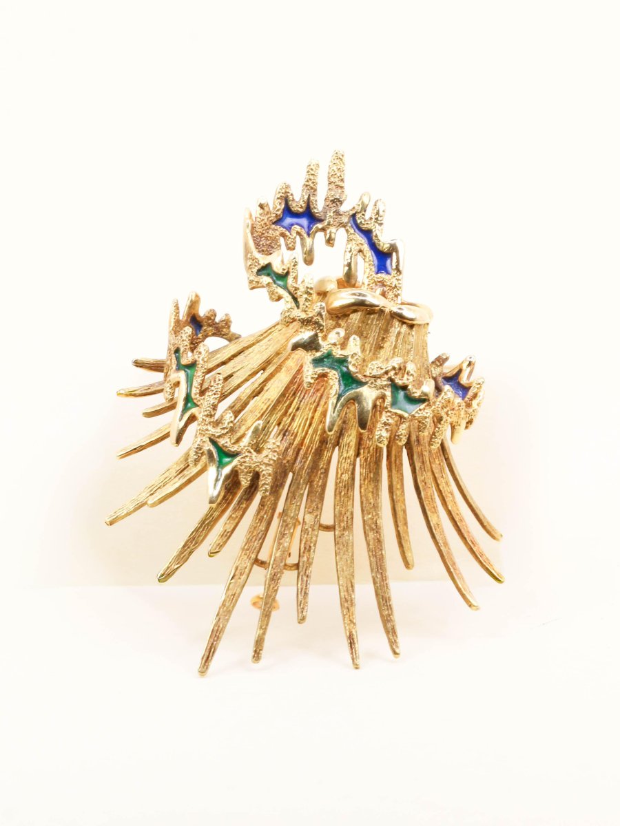 Becker & Brasier Volcano Brooch Yellow Gold Email-photo-2