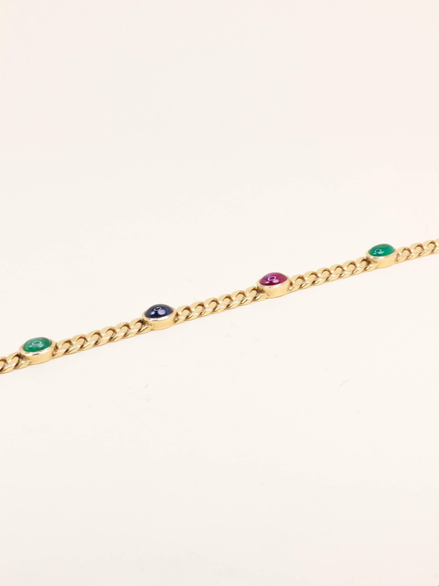 Sautoir Maille Gourmette Chain Yellow Gold Sapphires Rubies Emeralds-photo-1