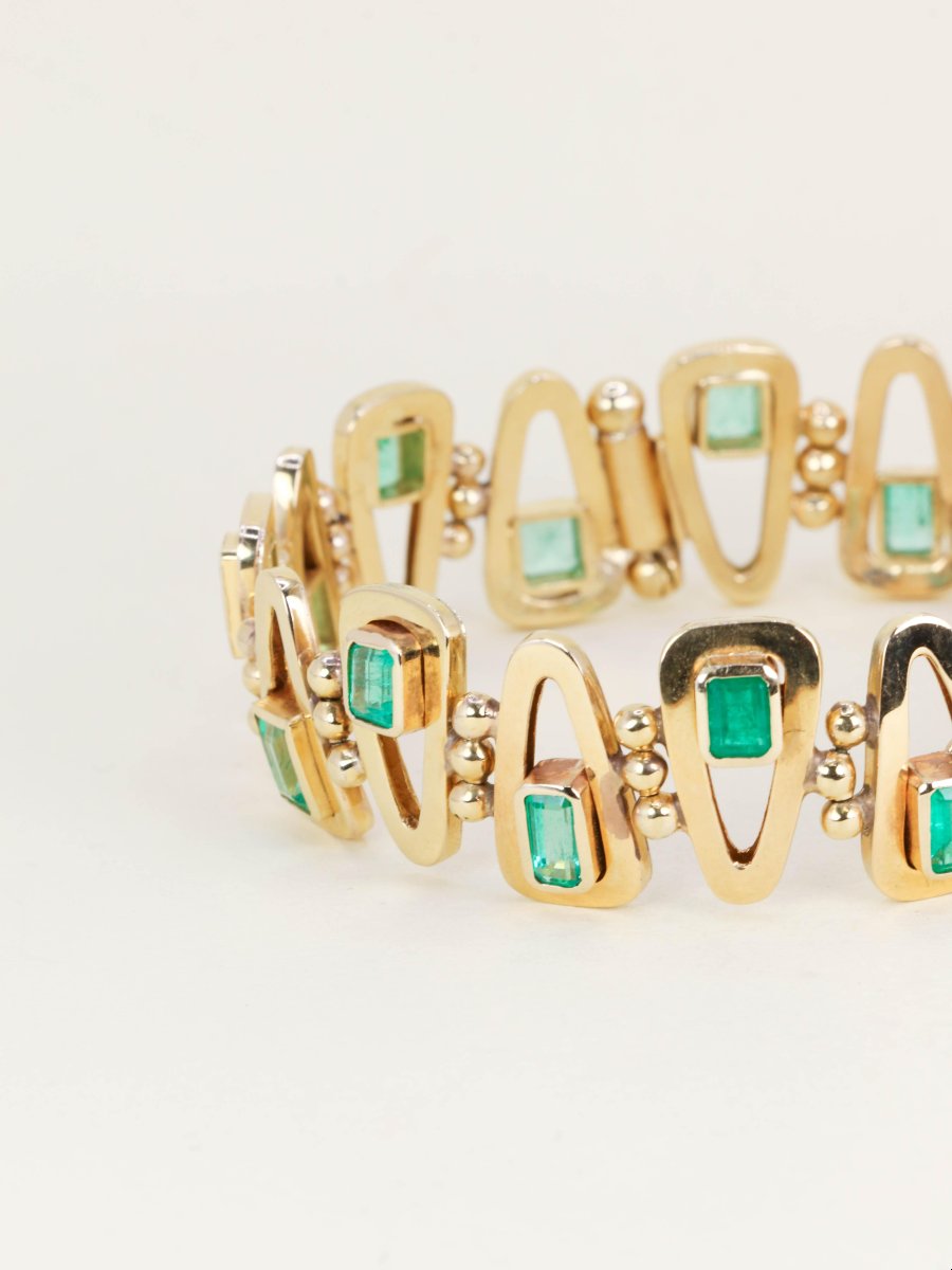 Bracelet vintage or jaune émeraudes 5,5 carats-photo-4