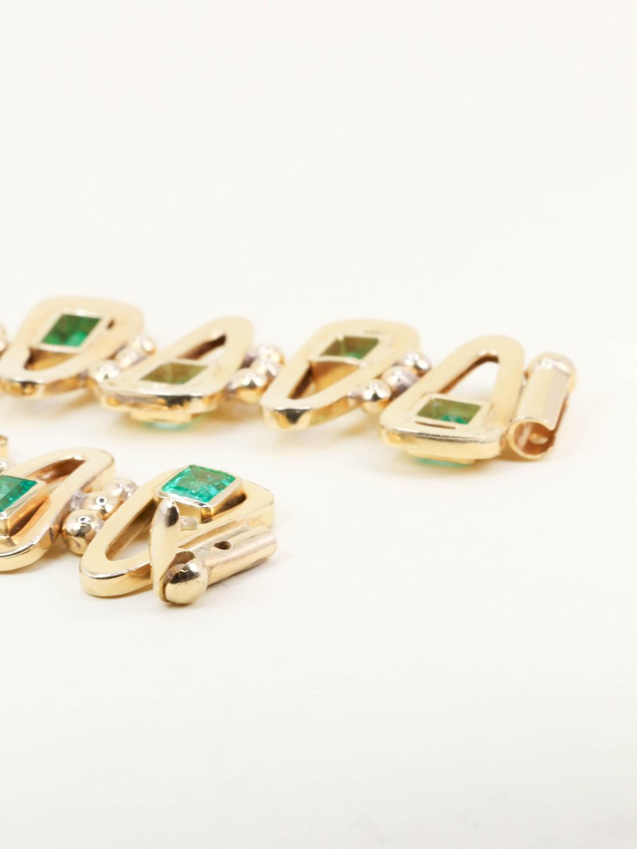Bracelet vintage or jaune émeraudes 5,5 carats-photo-4