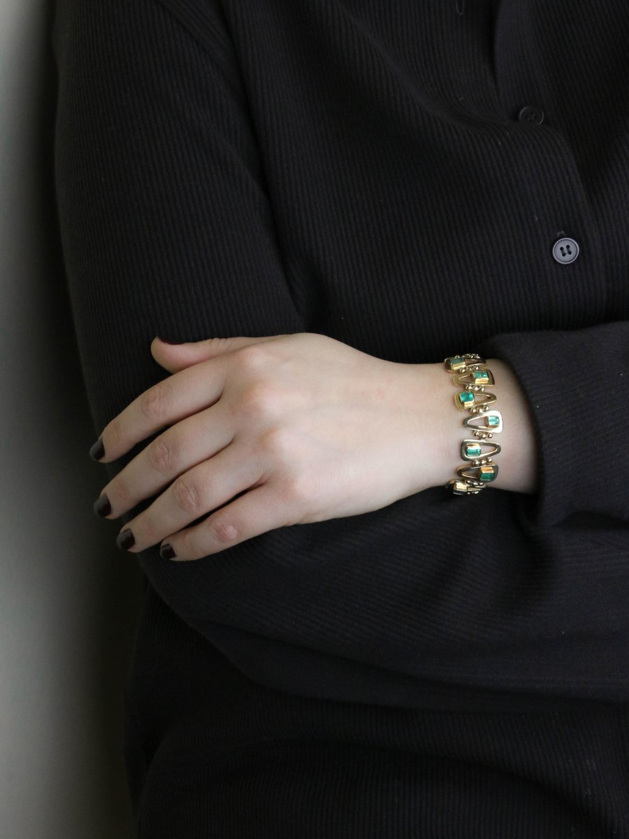Bracelet vintage or jaune émeraudes 5,5 carats-photo-6