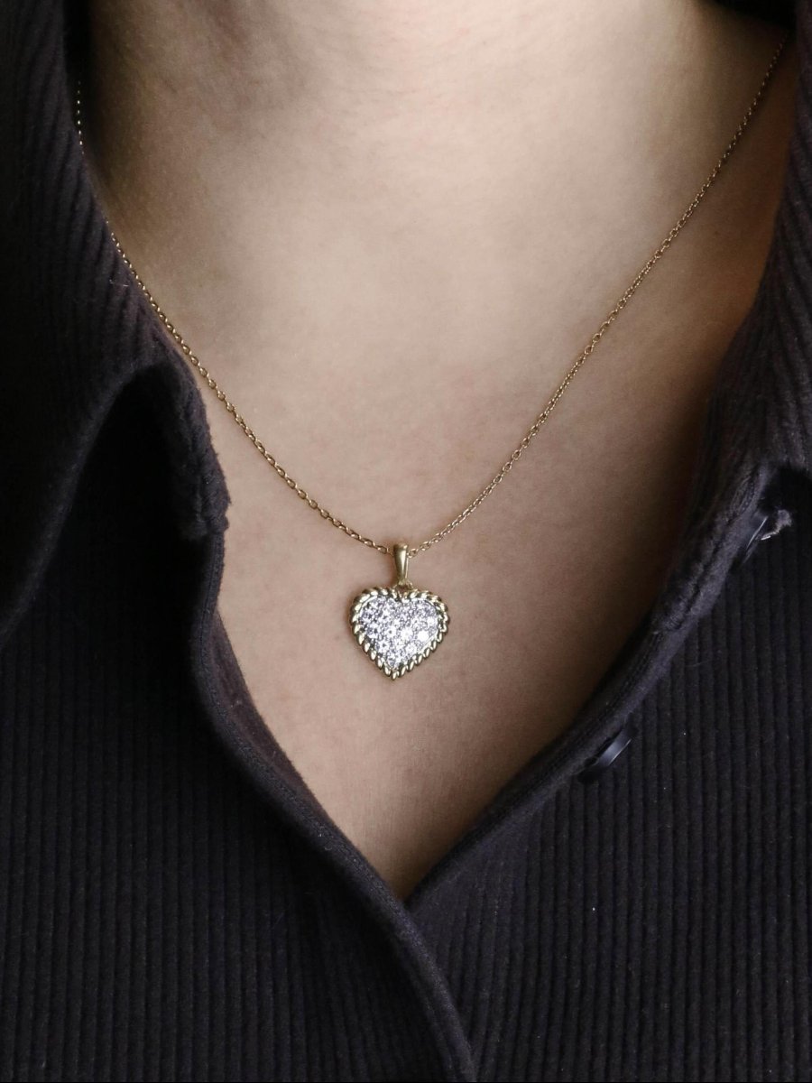 Pendentif coeur or jaune diamants-photo-2