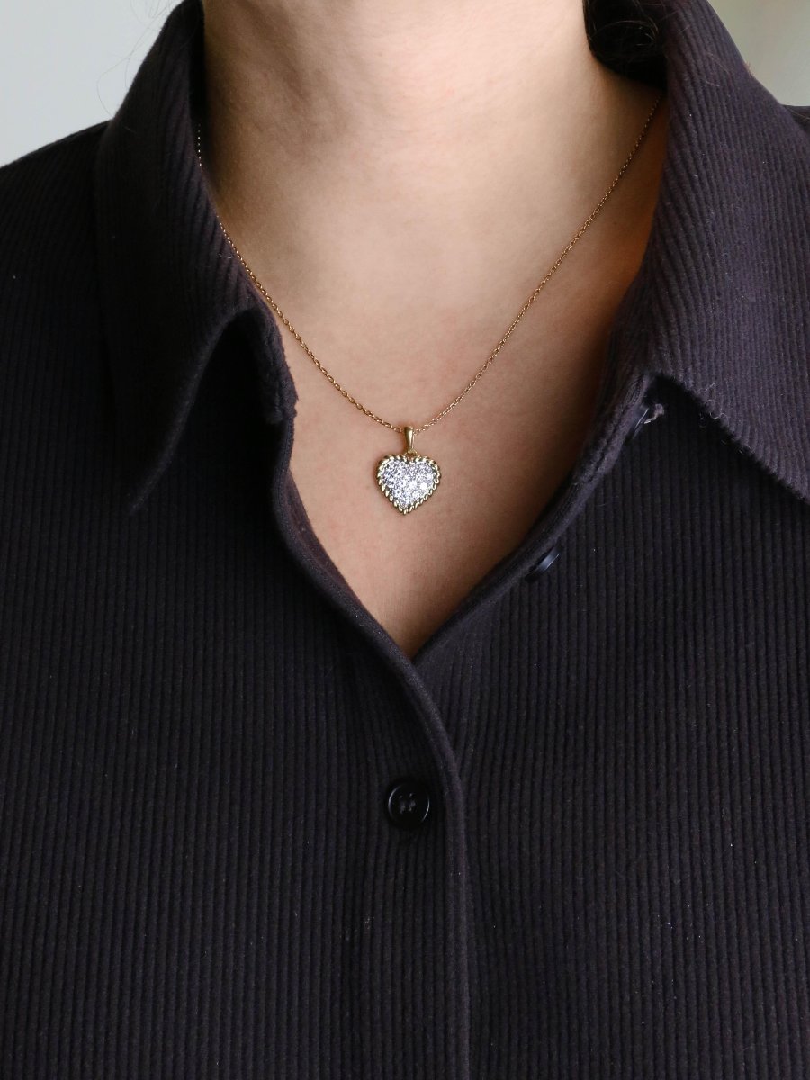 Pendentif coeur or jaune diamants-photo-2
