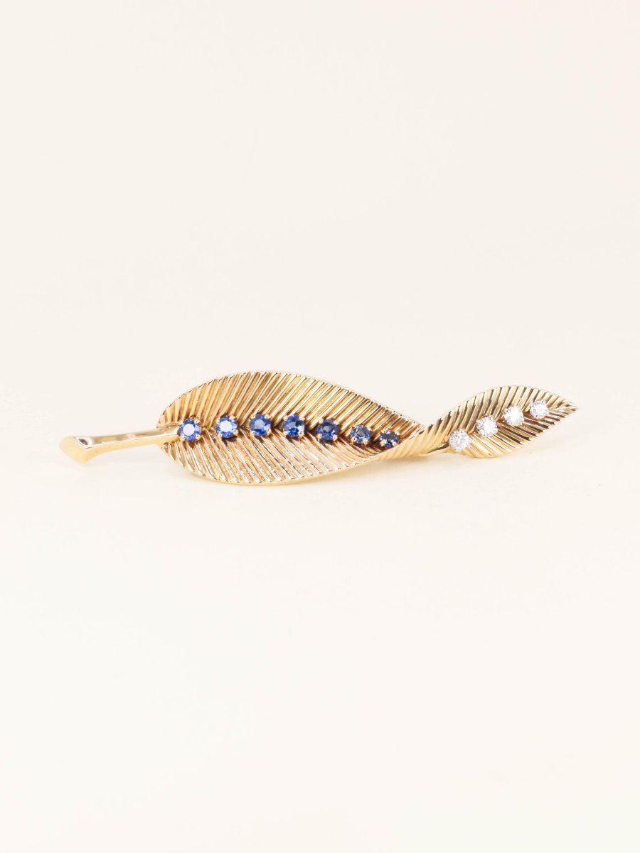 Van Cleef & Arpels Brooch Clip Leaf Yellow Gold Sapphires Diamonds - 1959-photo-4