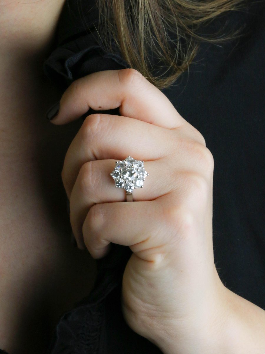 White Gold Daisy Ring, Diamonds 3.90 Carats-photo-2