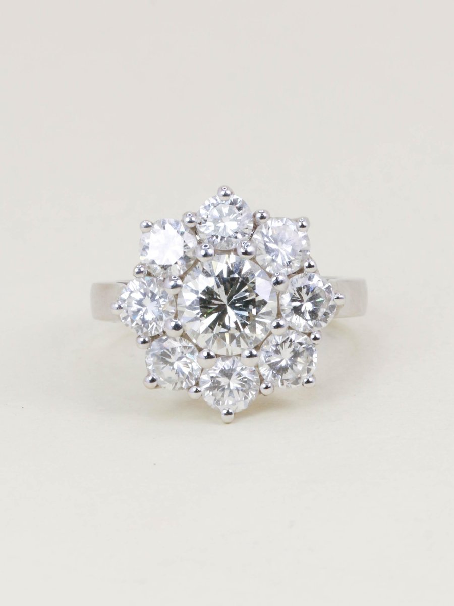 White Gold Daisy Ring, Diamonds 3.90 Carats-photo-3