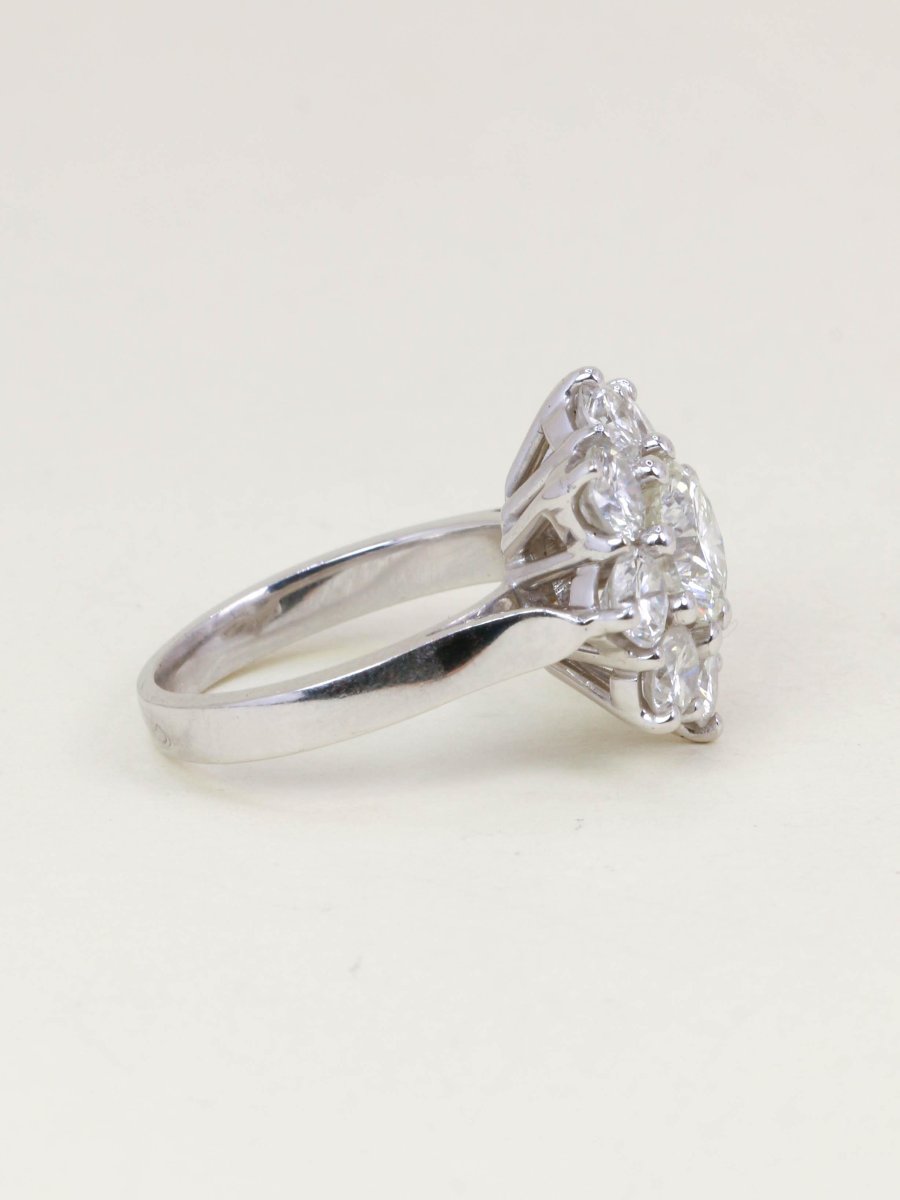 White Gold Daisy Ring, Diamonds 3.90 Carats-photo-3