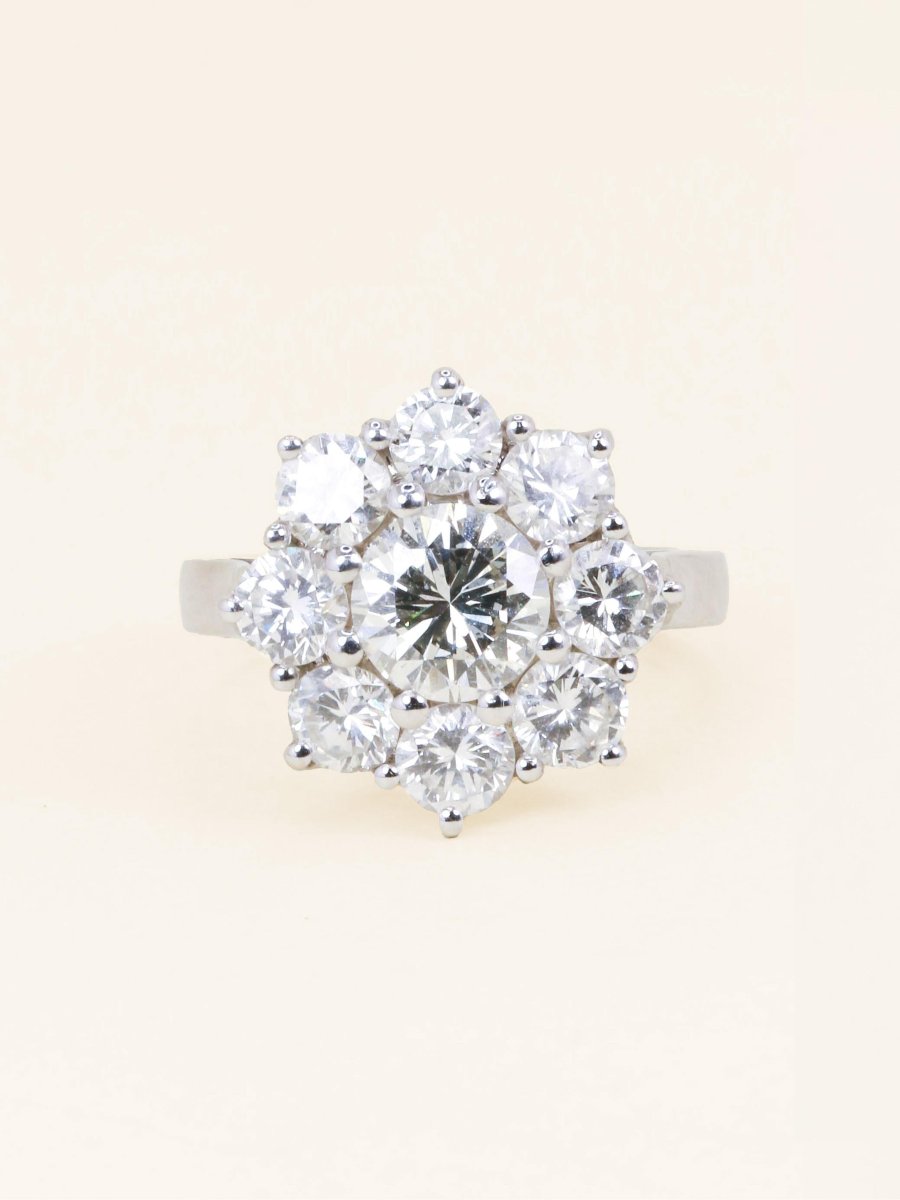 White Gold Daisy Ring, Diamonds 3.90 Carats-photo-5