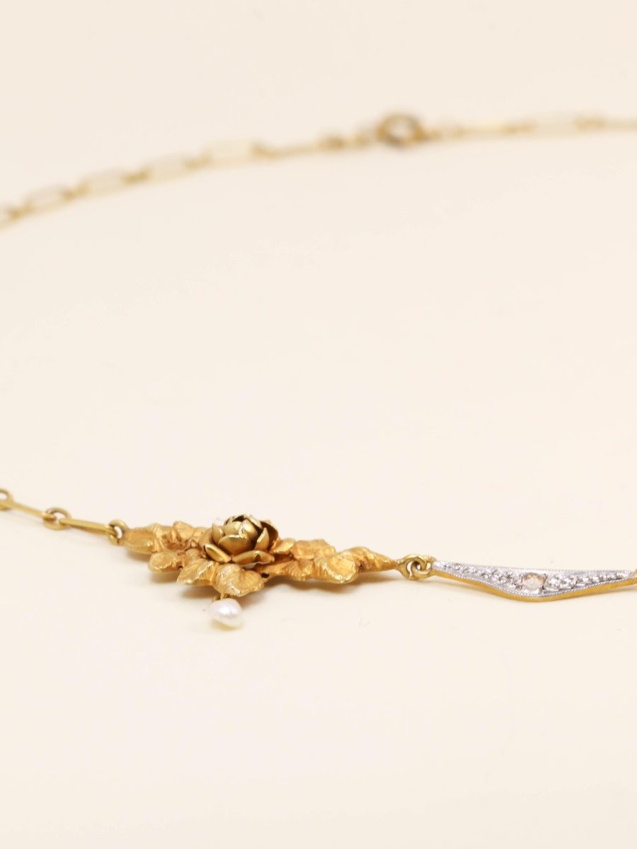 Necklace Art Nouveau Drapery Yellow Gold Diamond Beads-photo-1