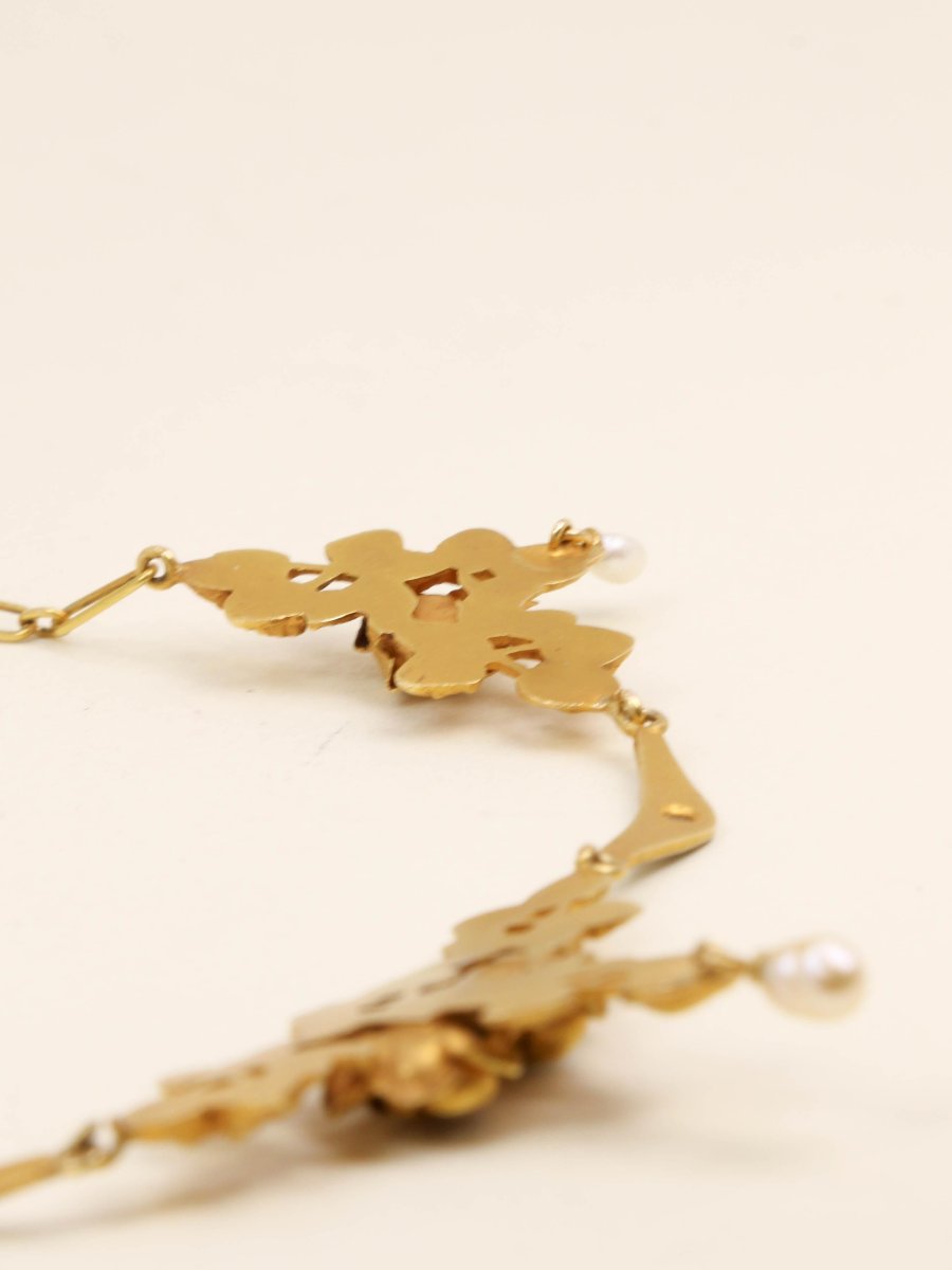 Necklace Art Nouveau Drapery Yellow Gold Diamond Beads-photo-2