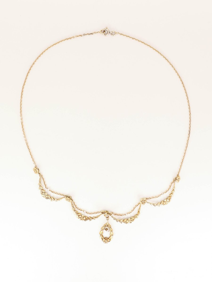 Collier draperie Art Nouveau or jaune perles-photo-3