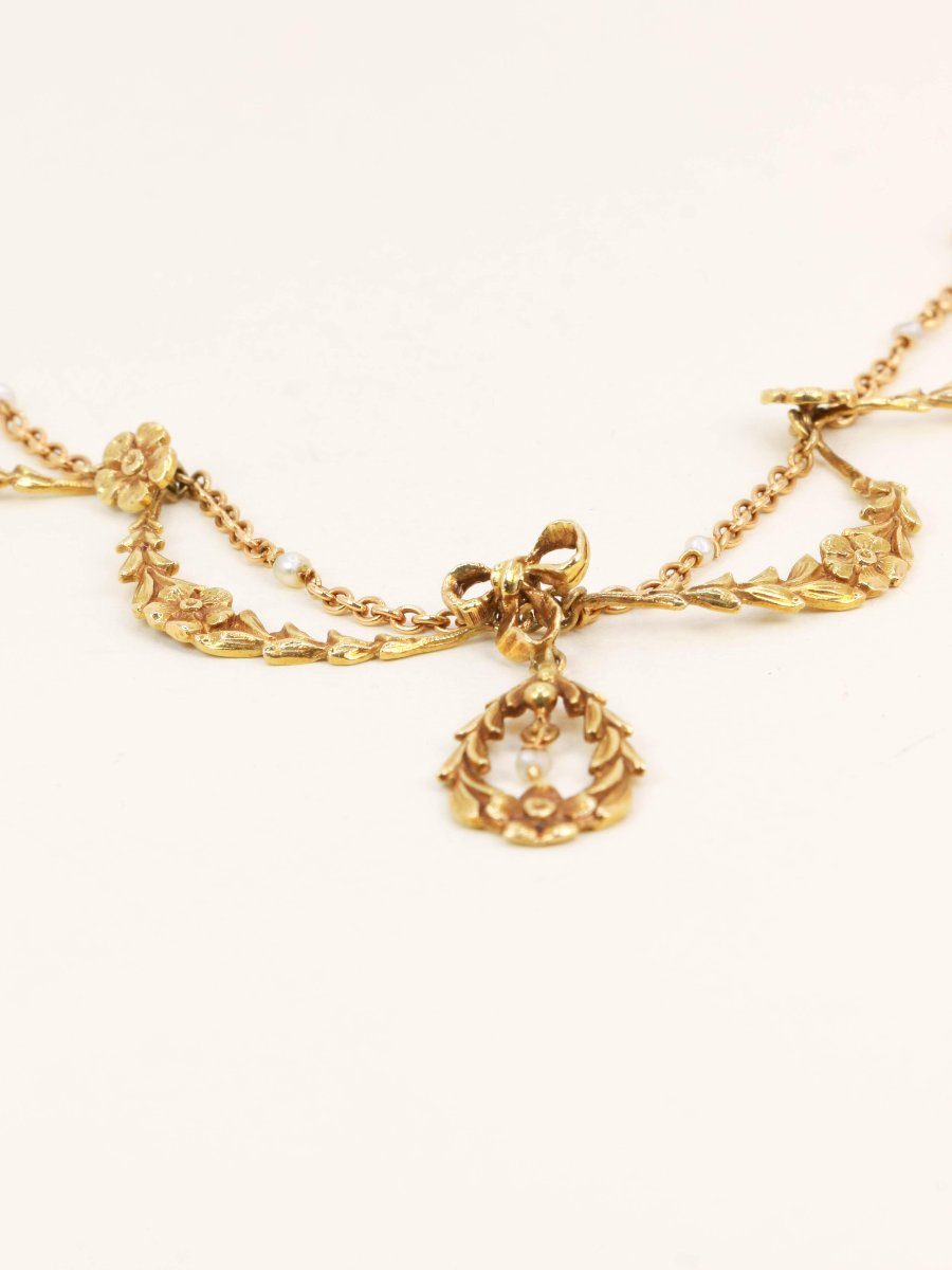 Collier draperie Art Nouveau or jaune perles-photo-1