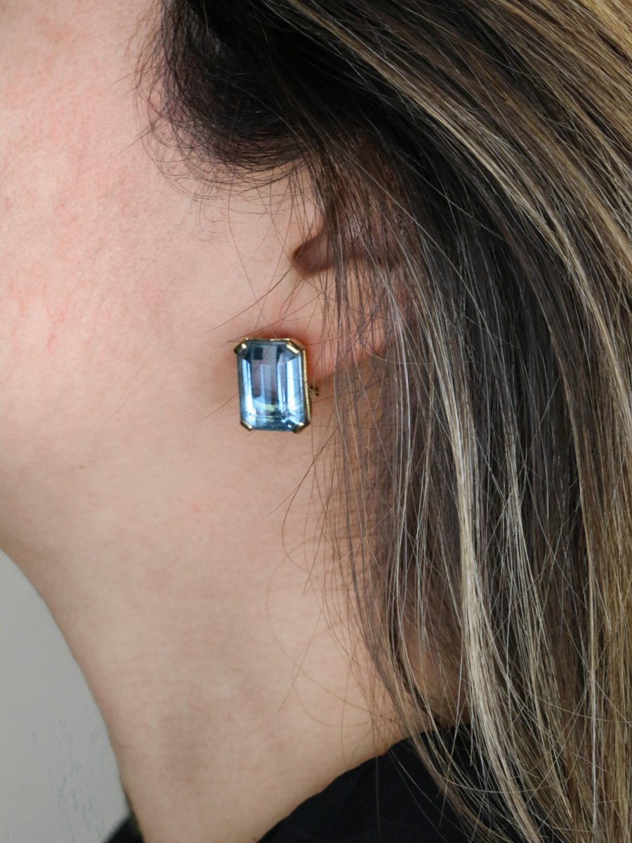 Boucles d'oreilles or jaune aigue marine 30 carats-photo-2