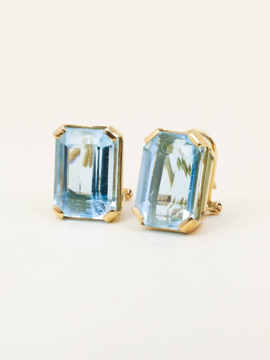 Boucles d'oreilles or jaune aigue marine 30 carats-photo-3