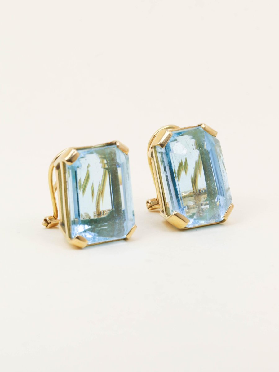 Boucles d'oreilles or jaune aigue marine 30 carats-photo-1