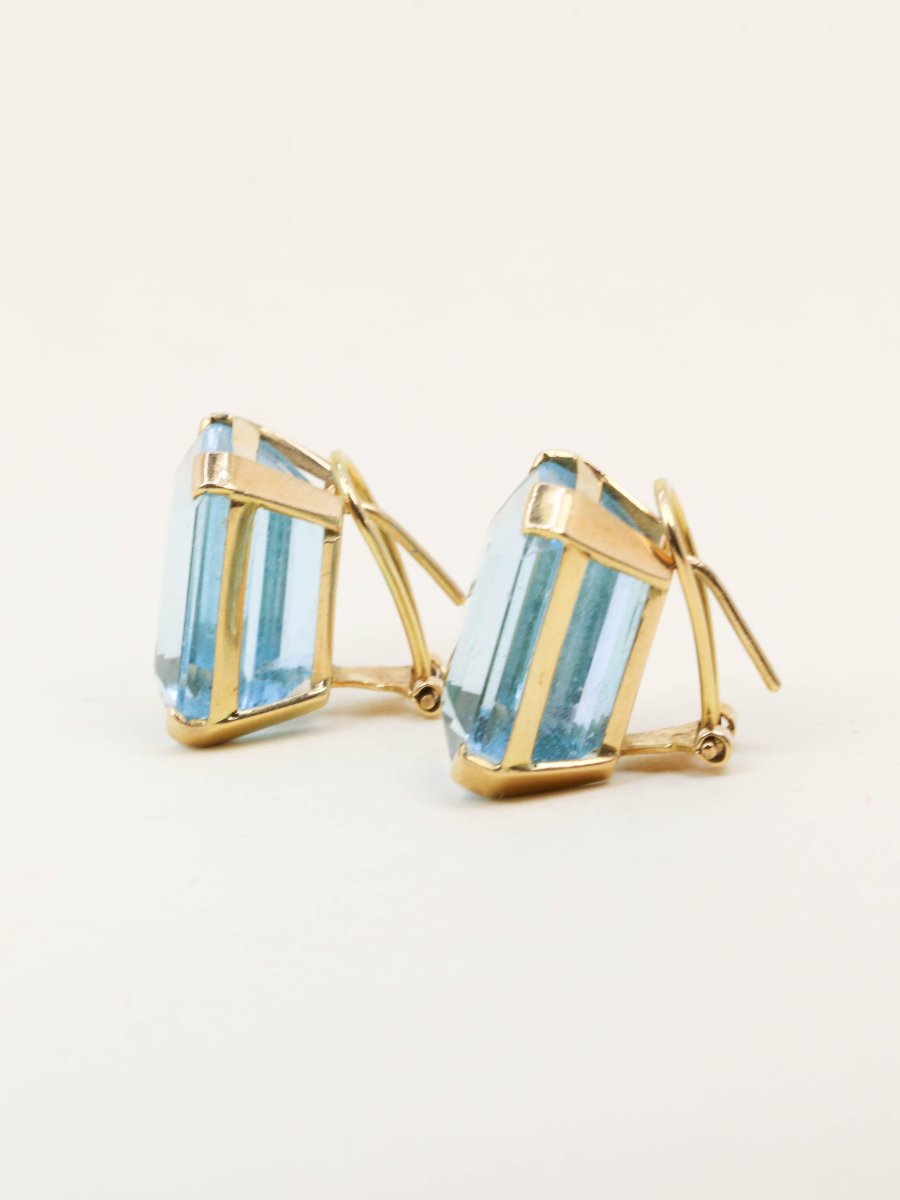 Boucles d'oreilles or jaune aigue marine 30 carats-photo-2