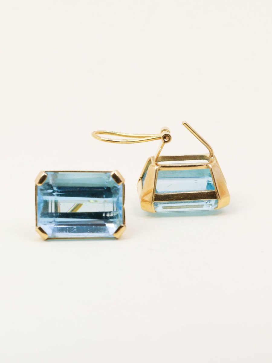 Boucles d'oreilles or jaune aigue marine 30 carats-photo-3