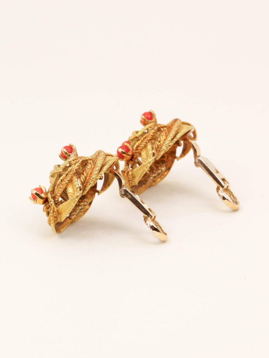 Clips d'oreilles vintage feuille or jaune corail-photo-4