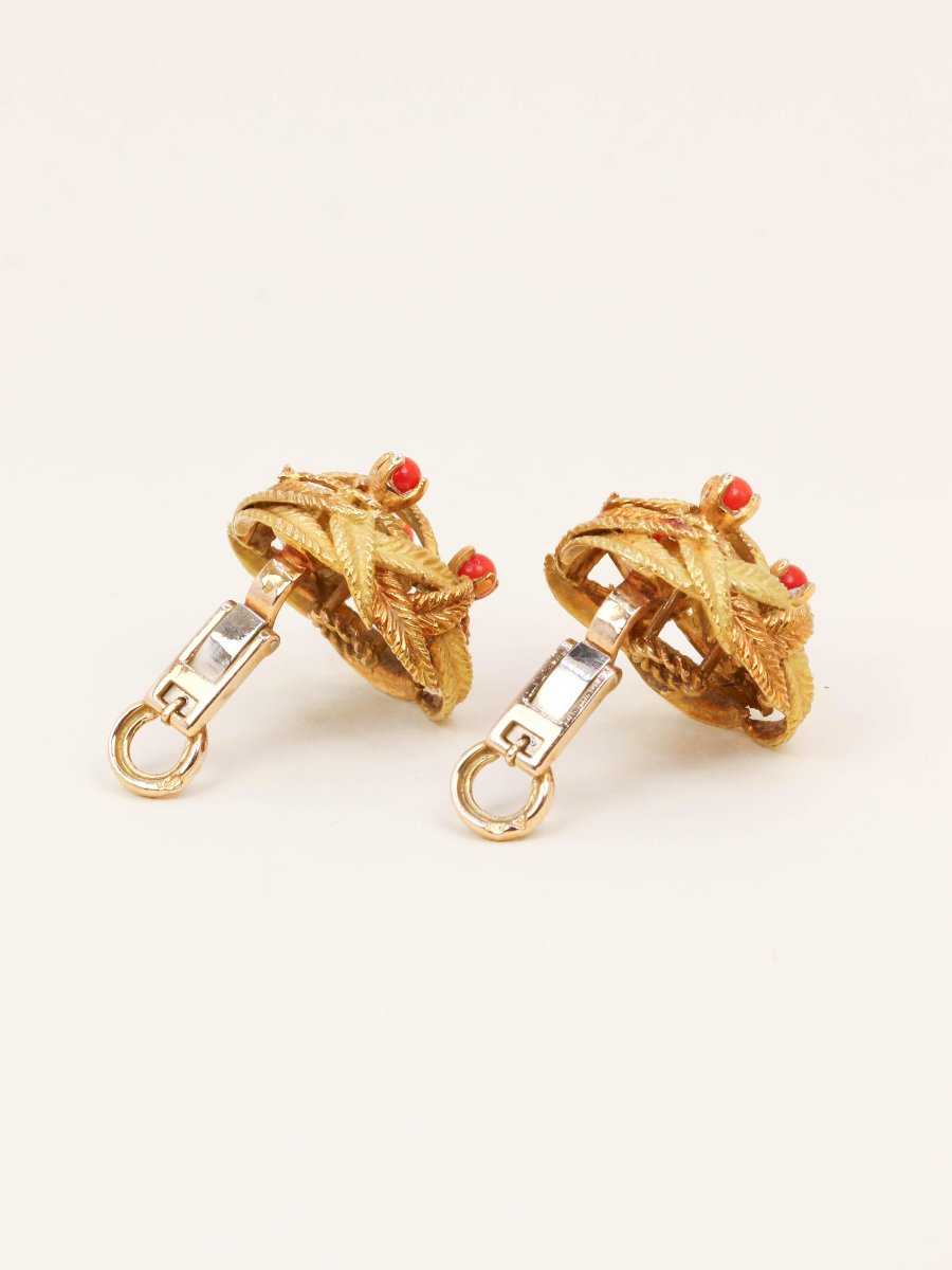 Clips d'oreilles vintage feuille or jaune corail-photo-1