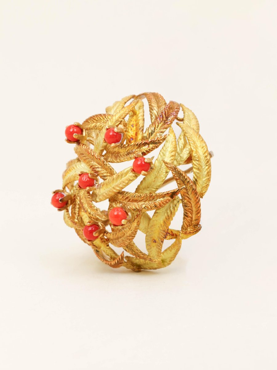Yellow Coral Gold Leaf Brooch-photo-3