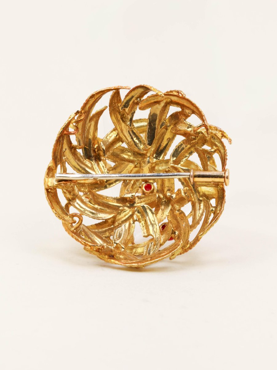 Yellow Coral Gold Leaf Brooch-photo-4