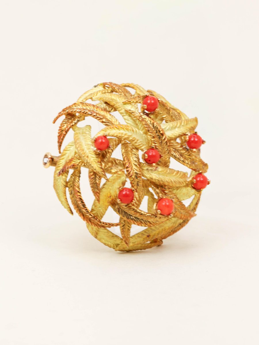 Yellow Coral Gold Leaf Brooch-photo-1