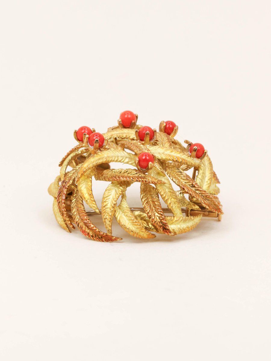 Yellow Coral Gold Leaf Brooch-photo-2