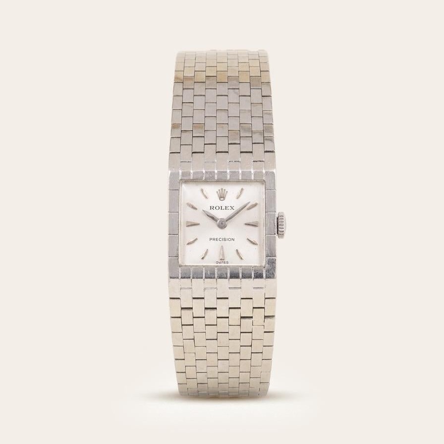 Montre ROLEX vintage Precision 8209 Bracelet ceinture or blanc