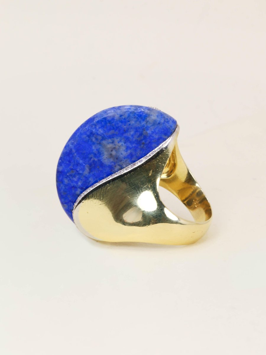 Yellow Gold Cocktail Ring Lapis Lazuli Diamonds-photo-3