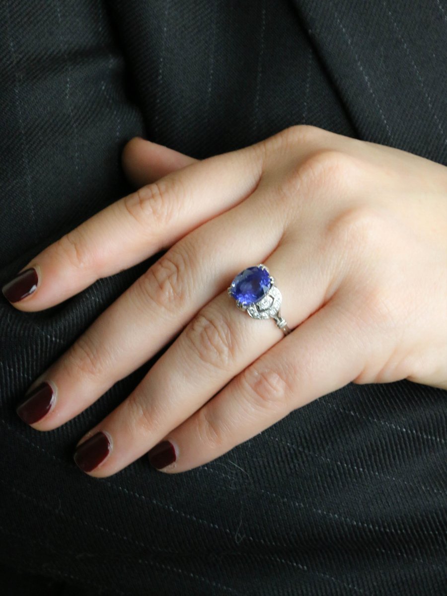 Art Deco Unheated Ceylon Sapphire Ring 7.37 Carats-photo-2