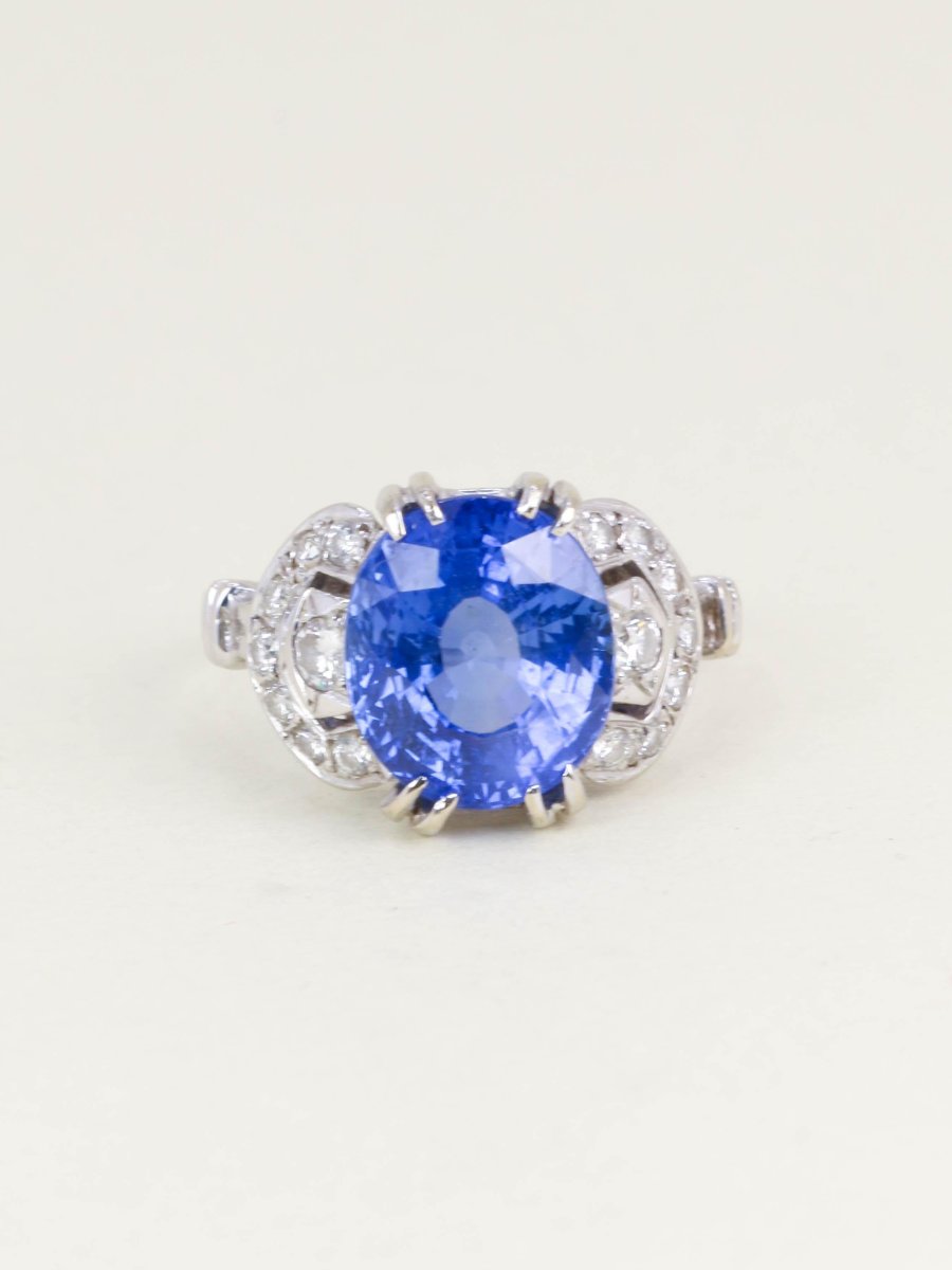 Art Deco Unheated Ceylon Sapphire Ring 7.37 Carats-photo-3